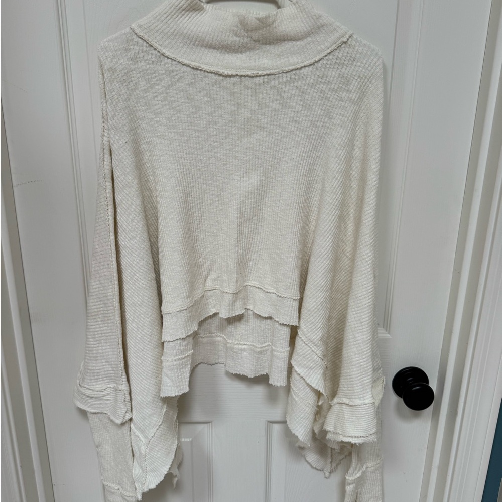 We The Free Off-White Layered Waffle-Knit Poncho